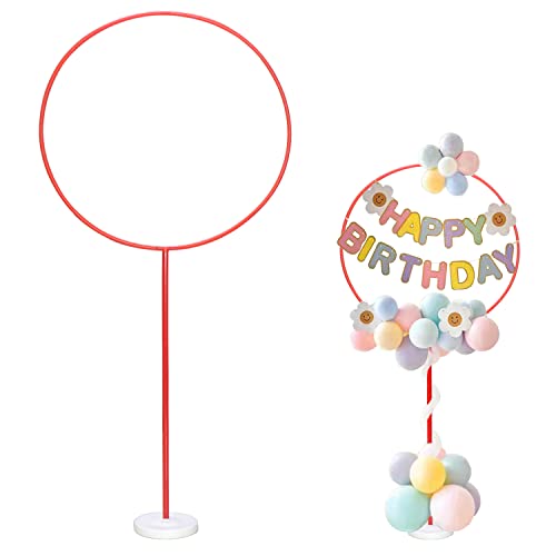 Soporte redondo de columna para globos, color rojo, redondo, con base rellenable con agua, para decoración de cumpleaños, bodas, fiestas de Navidad Cover