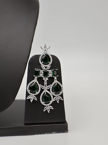 Image of Green Stones Reverse AD Necklace Set with Earings