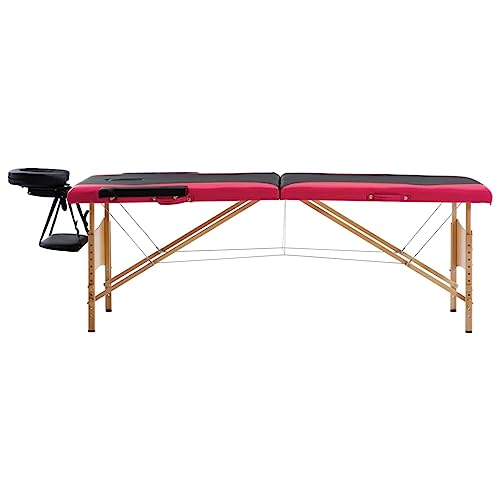 Genérico Camilla de Masaje Plegable 2 Zonas Madera Negro y Rosa,Salud y Belleza,Cuidado Personal,Masaje y relajación,Mesas de masaje-110208