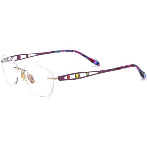 Image of FONEX Titanium Glasses Frame,Rimless Frameless Luxury Diamond Optical Eyeglasses for Women