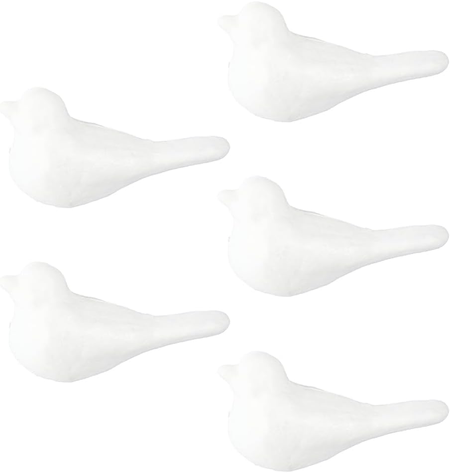 Amosfun 5pcs White Foam Birds Christmas Tree Ornaments Paintable White Polystyrene Foam Birds DIY Crafts Wedding Christmas Party Supply