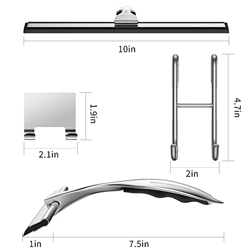 Shower Squeegee Set, 10-Inch Stainless Steel Squeegee For Bathroom, Shower Doors, Mirrors, Tiles, And Car Windows - 100% Streak Free, Includes Shower Door Hook, Adhesive Hook And Spare Silicone Blade #TOP2