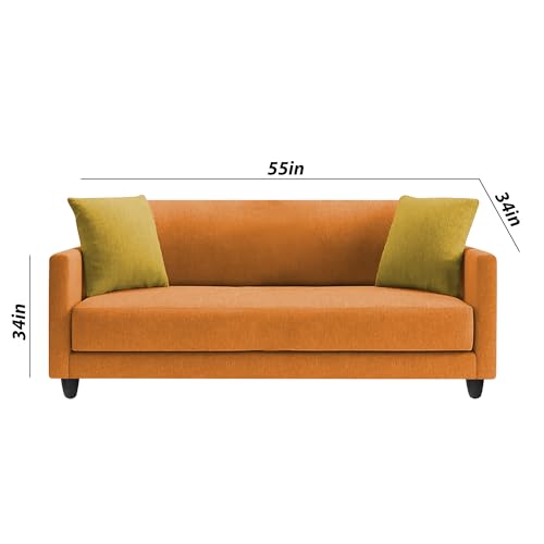 Image of Casaliving Dominic 2 Seater Sofa Set for Living Room (Orange Fabric) Premium Fabric Sofa