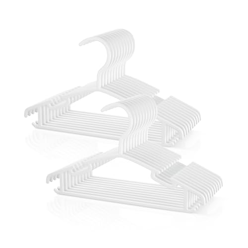 Image of Kids Plastic Hangers, Baby Clothes Hangers for Closet 20 Packs Non-Slip Toddler Hanger for Infant Child Clothing Pants Coats Skirts (White)