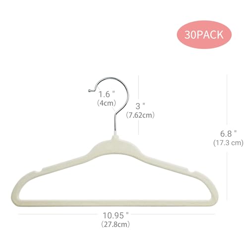 Miniatura 3 de Mangotree Perchas De Terciopelo Para Ropa De Bebé, Perchas Con Gancho Giratorio, Diseño De Hombros Con Muescas Para Niños Paquete De 30, Crema