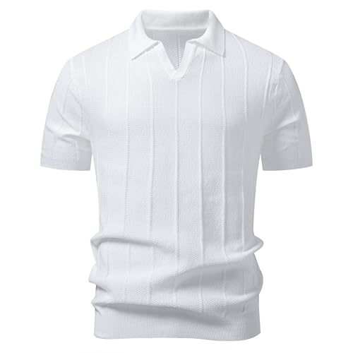 Camiseta polo tejida para hombre, cuello en V, manga corta, casual, transpirable y suave, ideal para golf miniatura 5