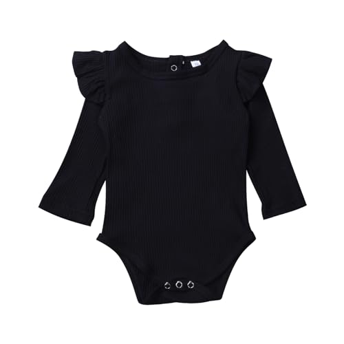 MAINESAKA Newborn Baby Girl Basic Onesie Ribbed Knit Romper Ruffle Long Sleeve Crewneck Solid Bodysuit Casual Fall Jumpsuit