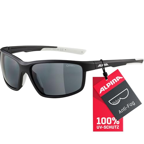 ALPINA DEFEY - Verspiegelte und Bruchsichere Sport- & Fahrradbrille für Erwachsene, Anti-fog, bruchsicher, mit UV-A-, B- & -C-Schutz, black matt-white