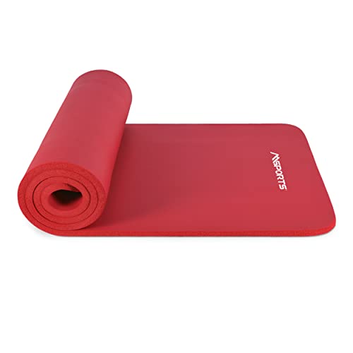 MSPORTS Gymnastikmatte Studio 183 x 61 x 1,5 cm Rot | inkl. Übungsposter und Tragegurte | Hautfreundliche - Phthalatfreie Fitnessmatte - sehr weich | Yogamatte