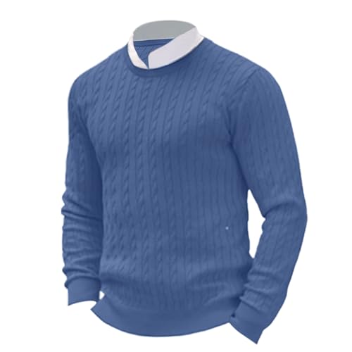 Fxbar Mens Fall Sweaters Mens Crewneck Sweater Soft Pullover Sweaters Long Sleeve Knitted Textured Jumper Fall Winter Outwear, Blue-a, 3X-Large