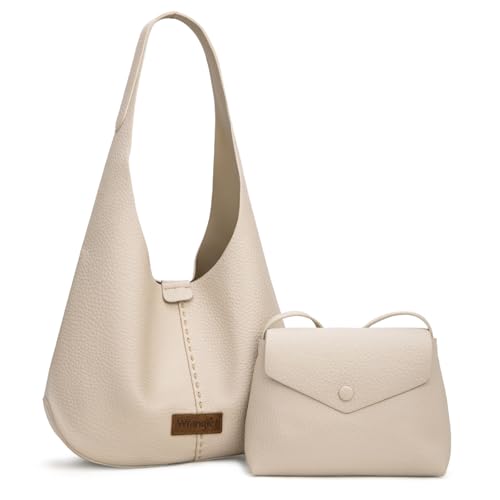 Wrangler Hobo Bag Purse for Women 2PCS/Set, Slouchy Shoulder Handbags with Small Crossbody Bag Soft Vegan Leather Casual Travel Purse AR-WG230-3025TN