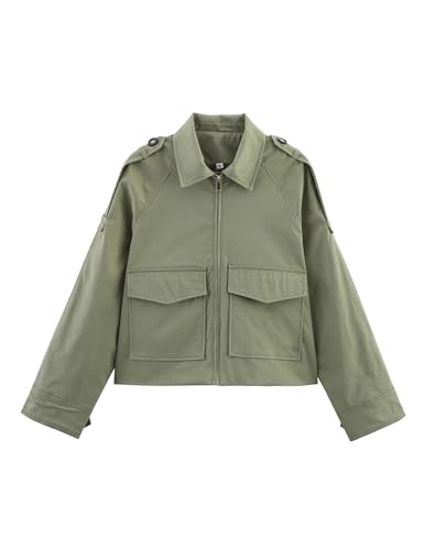Wanzetaly Women's Cropped Trench Coat Casual Zip Up Jacket Work Jackets with Pockets Outerwear