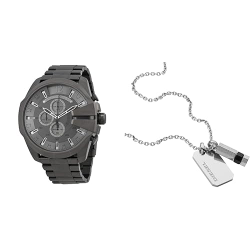 Diesel Homme Mega Chief montre gris acier et collier pour le quotidien