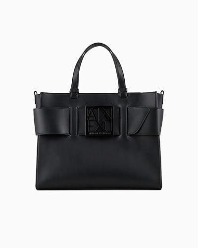 Image of Armani Exchange Women's Buckle Front Large structured Tote, Black, One size