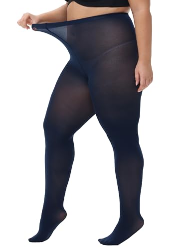 Image of HeyUU Plus Size High Waist 80D Semi-Opaque Tights, XL-4XL | Curvy Fit, No-Roll Waist, Soft Stretch, Smooth Coverage, Comfortable Everyday Wear