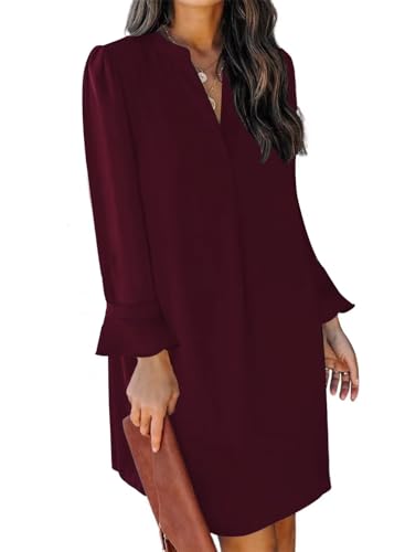 JOCAFIYE Damen Rüschen Langarm V-Ausschnitt Gerade Casual Casual Elegant...