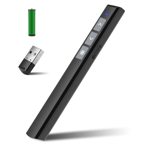 Puntero Presentaciones con Receptor USB, 2,4 GHz Pasador Diapositivas, Mando Presentaciones Powerpoint, Presentador Inalambrico de Diapositivas Remoto para Enseñanza, Oficina, Conferencias