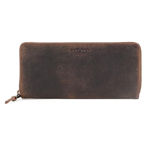 BERLINER BAGS Vintage Genuine Leather Wallet Palma, RFID Blocking Credit Card Holder, Slim Womens Wallet, Zip Around Wallet for 14 Cards, Bills, Coins, ID Window - Brown