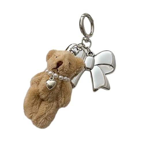 NUEAYMS Elegante llavero de oso de peluche, colgante de bolsa suave, accesorio de moda, Marrón, 1