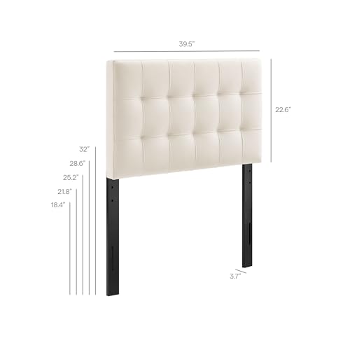 Image of Modway Lily Twin Size Stain-Resistant Performance Velvet Headboard in Alabaster - Velvet Upholstery with Button Tufting and 4 Adjustable Height Positions