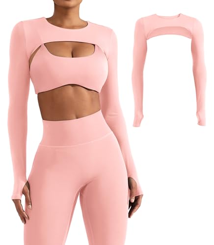 Image of YEOREO Women Crop Top Long Sleeve Bolero Open Front Workout Cropped Shirts Sports Shrug