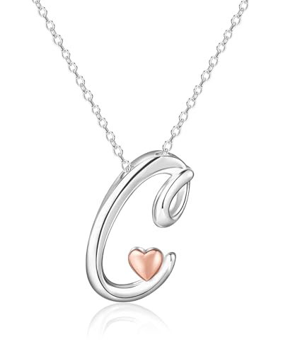 Mesovor Collier avec Initiale en Argent pour Femme, Bijoux Plaqués Argent Sterling | Collier avec Pendentif Classique avec Lettre et Nom et Cœur en Or Rose,...