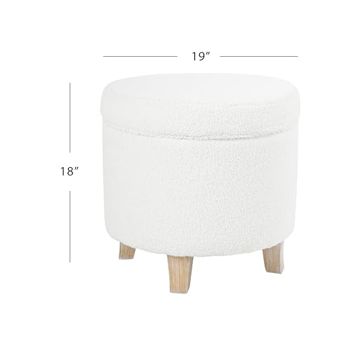 Image of HomePop Round Transitional Faux Sheepskin Fabric Storage Ottoman Home Decor|Upholstered Round Foot Rest Ottoman- Light Cream Large