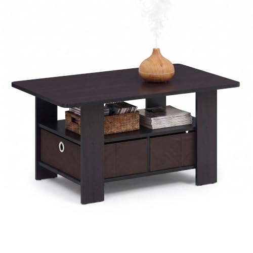 Furinno 11158DWN table café tiroir noyer foncé