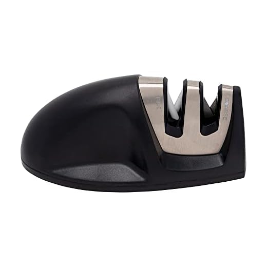 Mimo Style Amolador de Facas Manual, Material de Aço Inox e Plástico Emborrachado, Leve e Fácil de Manejar, Formato Ergonômico e Prático, Possui Dois Encaixes (Amolar e Afiar)