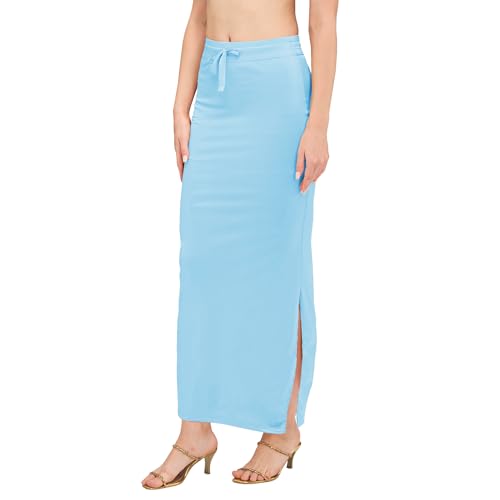Image of DESI GIRL Satin Shimmer Stretchable Saree Shapewear Petticoat with Drawstring for Women | Mermaid fit Saree Petticoat with Side Slit for Easy Movement | Saree Shaper | Long inskirt