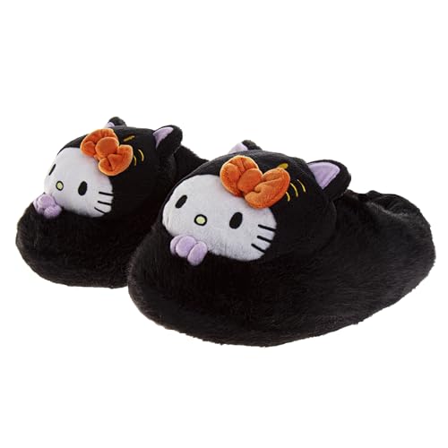 Josmo Sanrio Hello Kitty Slippers for Women - Kitty White Indoor Cute Kids House Sandals Plush Fuzzy Cat Slipper - Black (size 5-6 Adults)