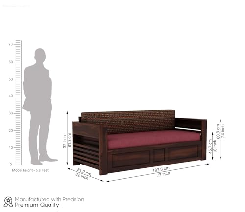 Image of Mamta Furniture Sheesham Wood 3 Seater Sofa Cum Bed | Living Room & Guest Room | Walnut Berry Diamond Finish | Queen Size Palang | Master Bedroom | DIY Assembly