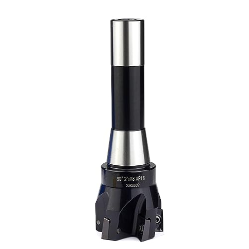 Image of Indexable End Mill with 5 Pcs APKT1604 Carbide Inserts, 2 inch Cutting Diameter, 6-1 /8 inch Overall Length, 90 Degree, R8 Shank, 5 Flutes