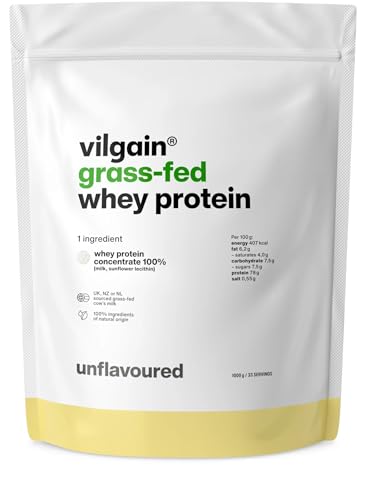 Vilgain® Whey Protein Pulver, Grass-Fed | 100% Reines Molkenproteinpulver | Schnelle Muskelerholung und Aufbau | Natürlicher Geschmack | Premium-Qualität Pulver | Ohne Geschmack, 1000 g