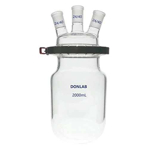 DONLAB REA-0041 2000ml/2L,24/40 3-Neck Cylindrical Reaction Kettle Flask, Three-Neck Ground Glass Joints