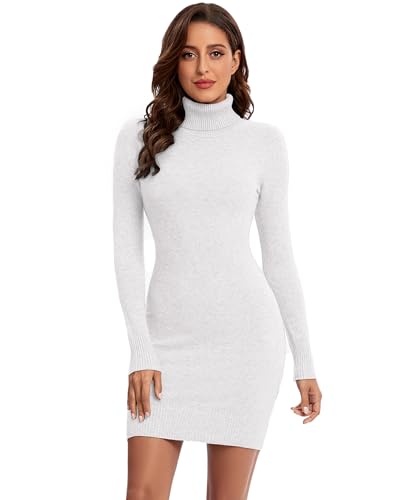 Avancel Damen Strickkleid Winter Kleid Langarm Pulloverkleider Knielang Elegant Rolllkragen Kleidr Herbst 2025 Weiß M
