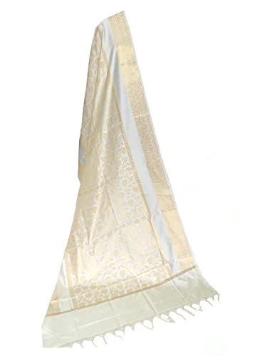 The SDF India Women’s Zari Design Art Silk Dupatta (Off White)