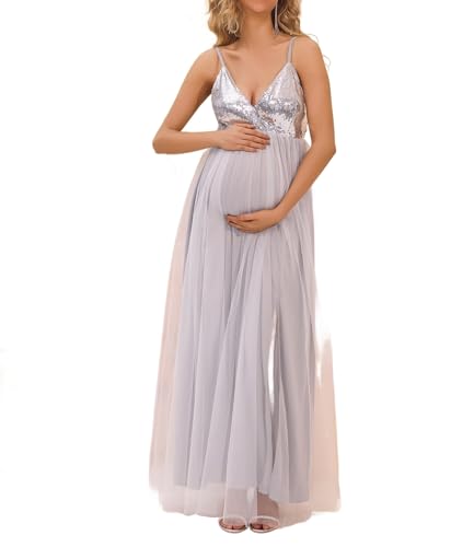 Vestido de sesión de fotos premamá para mujer, tirantes delgados, cuello en V, línea A, tul, 6, XL