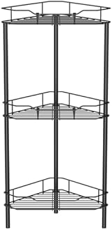 3 Tier Floor Standing Corner Shower Caddy Organizer Shelf with Hooks, Bathroom Shelves Stand Rack, Black
