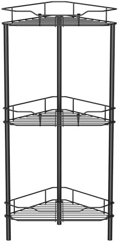3 Tier Floor Standing Corner Shower Caddy Organizer Shelf with Hooks, Bathroom Shelves Stand Rack, Black