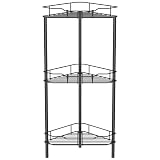 HuggieGems 3 Tier Floor Standing Corner Shower Caddy Organizer Shelf with Hooks, Bathroom Shelves Stand Rack, Black