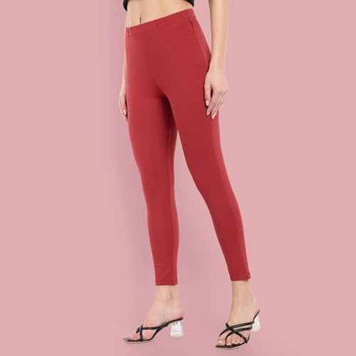 Image of ONE SKY Women Ankle Length Leggings | Premium Cotton Modal Spandex Blend | High Waist Stretchable & Bio-Washed Fabric | Colour-Lock | Ethnic Leggings for Women