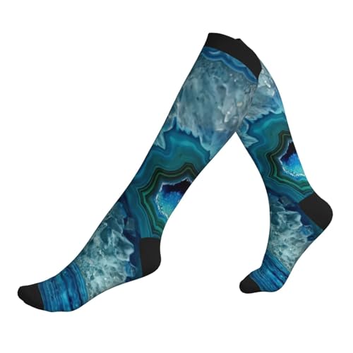 Pretty Teal Blue Aqua Turquoise Geode Compression Socks, Suitable For Both Men And Women - Perfect For Running, Grooming, Hiking, Flying, And Traveling