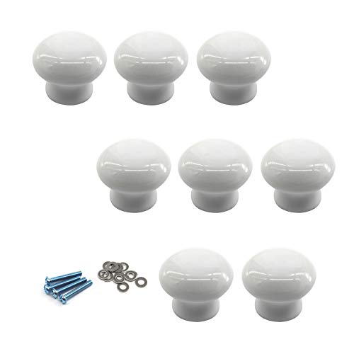Zerniple White Round Ceramic Handle Pull Door knobs Cabinet Handles for Children's Room (8 Pieces)