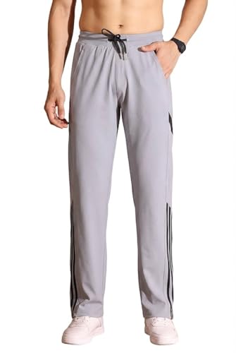 Image of Flapfit Men's Striped Pattern Spandex Track Pant with Full Length Drawstring Closure Type and Loose Fit Jogger Style