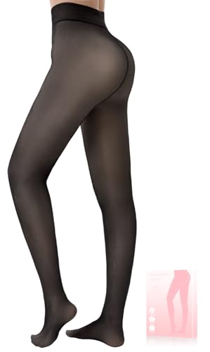 Image of HONGTEYA Fleece Lined Tights Women Winter Thermal Leggings Pantyhose Fake Translucent Thick Warm Sheer Tights