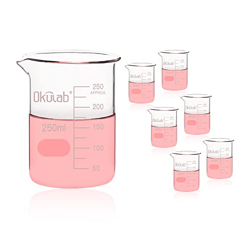 Okulab BKLG250B6 6Pcs Of 250Ml Glass Beaker, Low Form, Graduated 3.3 Borosilicate Glass Beaker Set For Lab thumb #1