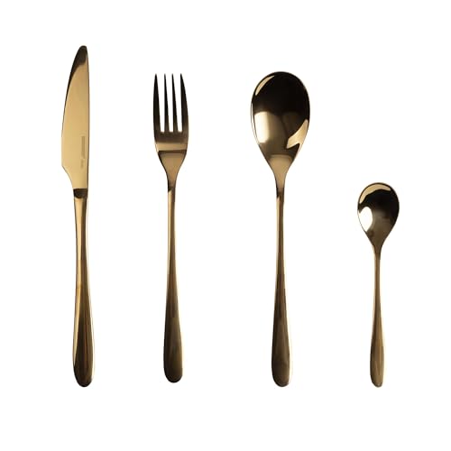 BERGNER PRAGA, Cubertería de acero inoxidable de 16 piezas, Incluye 4 cuchillos, 4 cucharas, 4 tenedores, 4 cucharas, Elegante acabado en negro, Duradera y elegante para toda ocasión