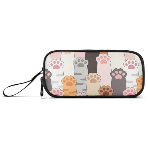 Image of Cat Paw Prints Pencil Case Box Boys Girls Large Pencil Pouch Zipper Compartments Big Capacity Stationery Pen Bag Organizer for Kids Teens Adults School Office
