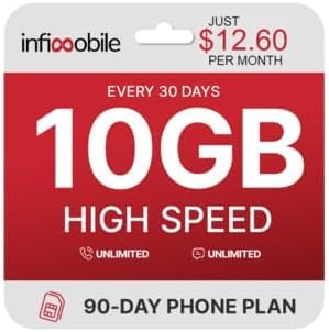 $12.6/Month | Infimobile Prepaid Unlimited Plan: 3 Months | 10GB High-Speed Data Per Month | Unlimited Data Talk & Text | Prepaid Plan Service SIM Card | Nationwide Coverage | 4G, 5G Network